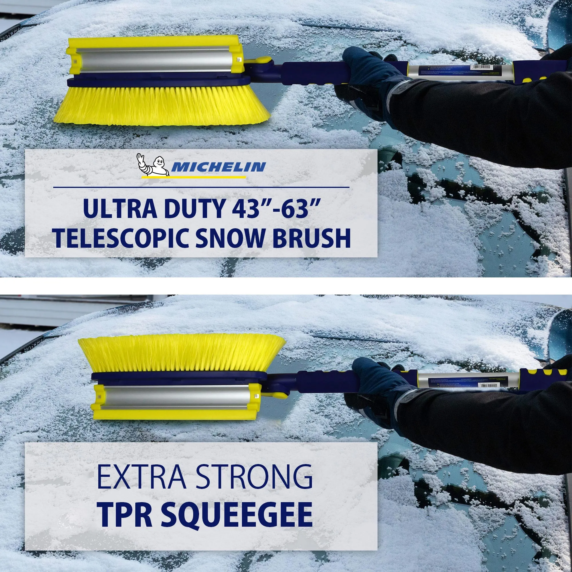 Michelin Ultra Duty Extendable 43-63" Snow Brush for Trucks XL Swivel Head, Squeegee, Ice Scraper, Ergonomic, Scratch Free Auto Window Snowbrush, Windshield Broom for Car, SUV