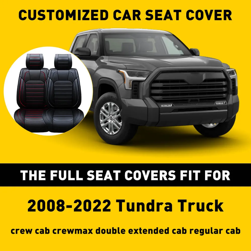 PU Leather Car Seat Cover Full Set Fit For 2008-2022 Toyota Tundra Truck Crew Cab Crewmax Double Extended Cab