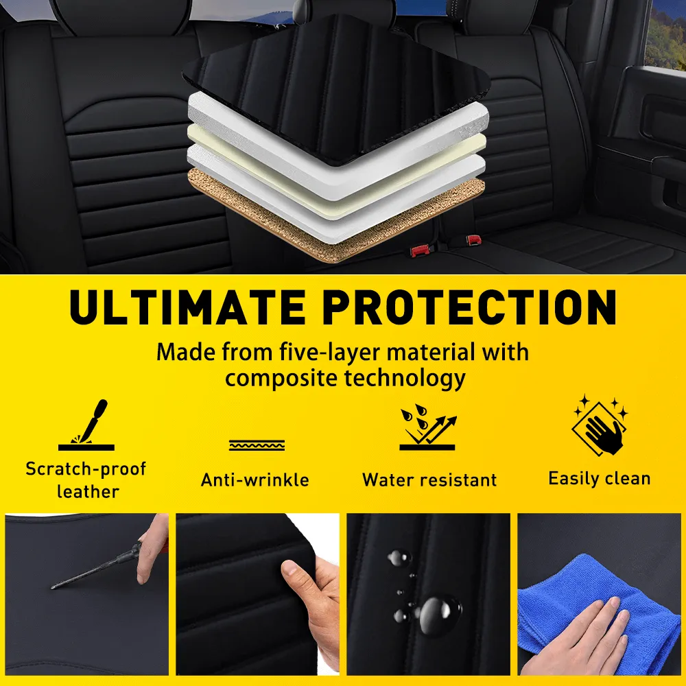 PU Leather Car Seat Cover Full Set Fit For 2008-2022 Toyota Tundra Truck Crew Cab Crewmax Double Extended Cab