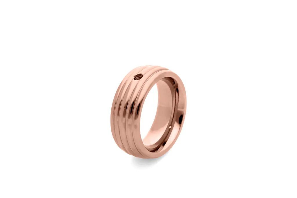 Qudo Rose Gold Plate Stainless Steel Sanza Thick Ring