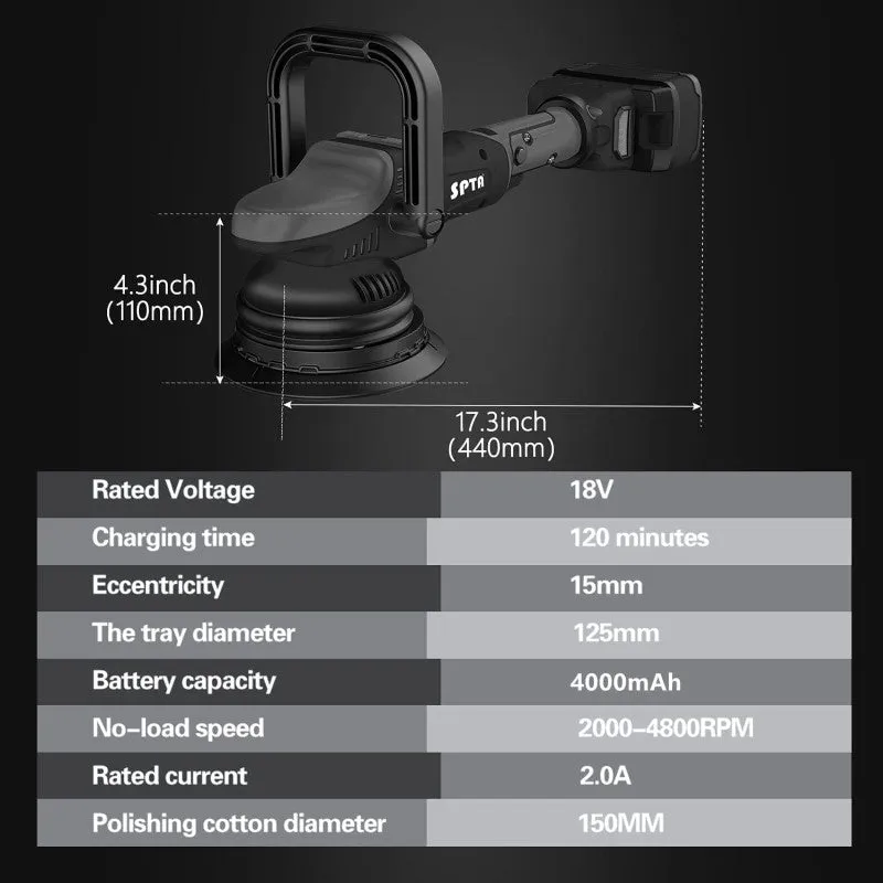 SPTA 18V Cordless Car Polisher 15mm Orbit