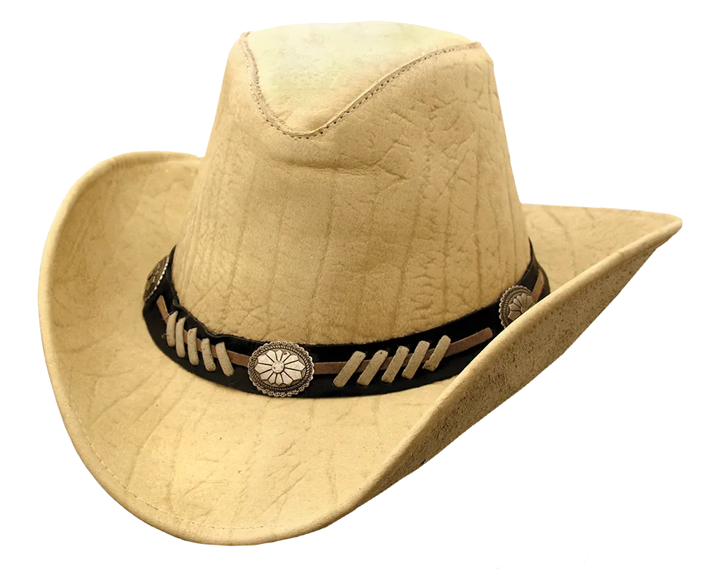 Stampy Leather Hat In Beige