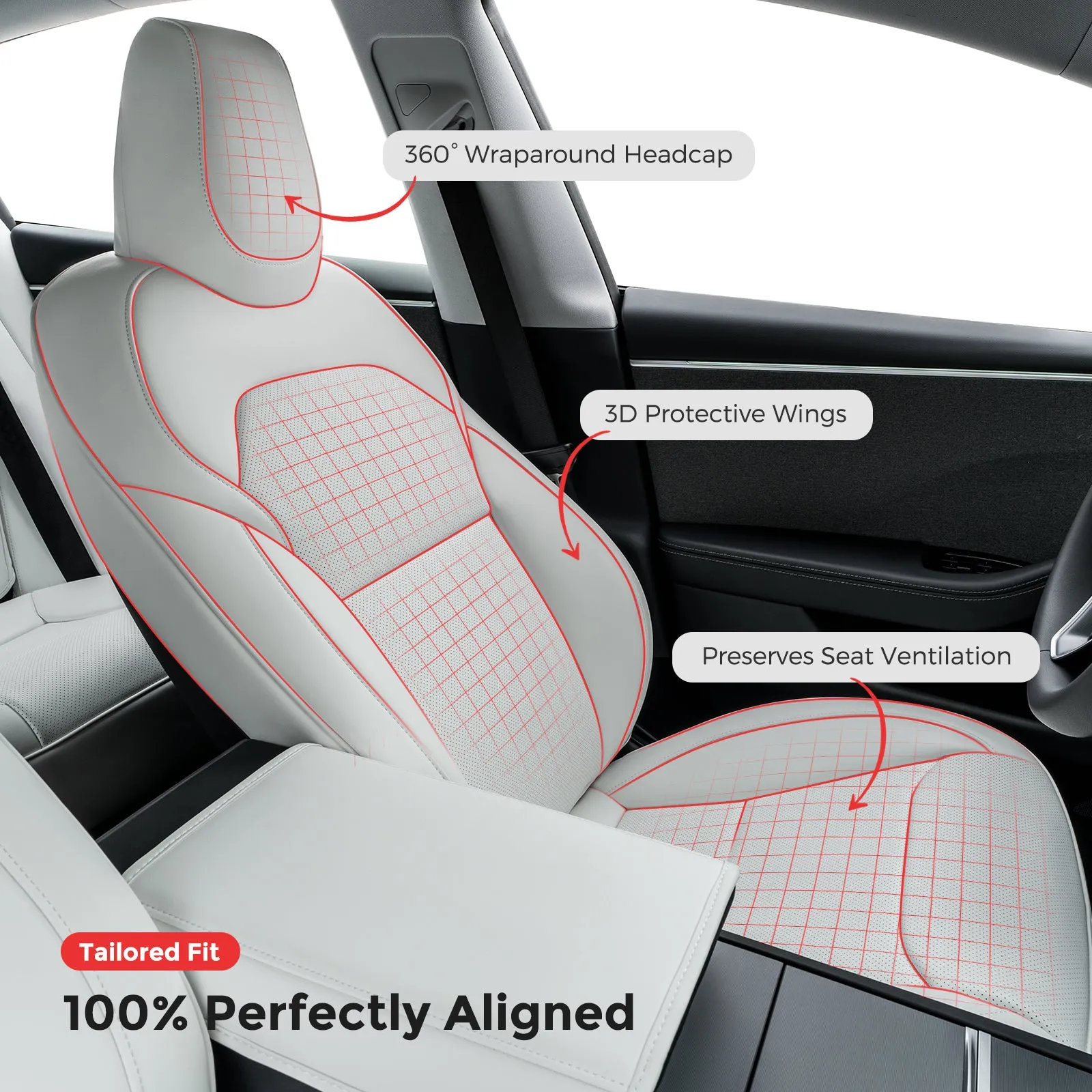 TAPTES® White Seat Covers for 2024 Tesla Model 3 Highland , Seat Protectors Full Set for Tesla Model 3 Highland