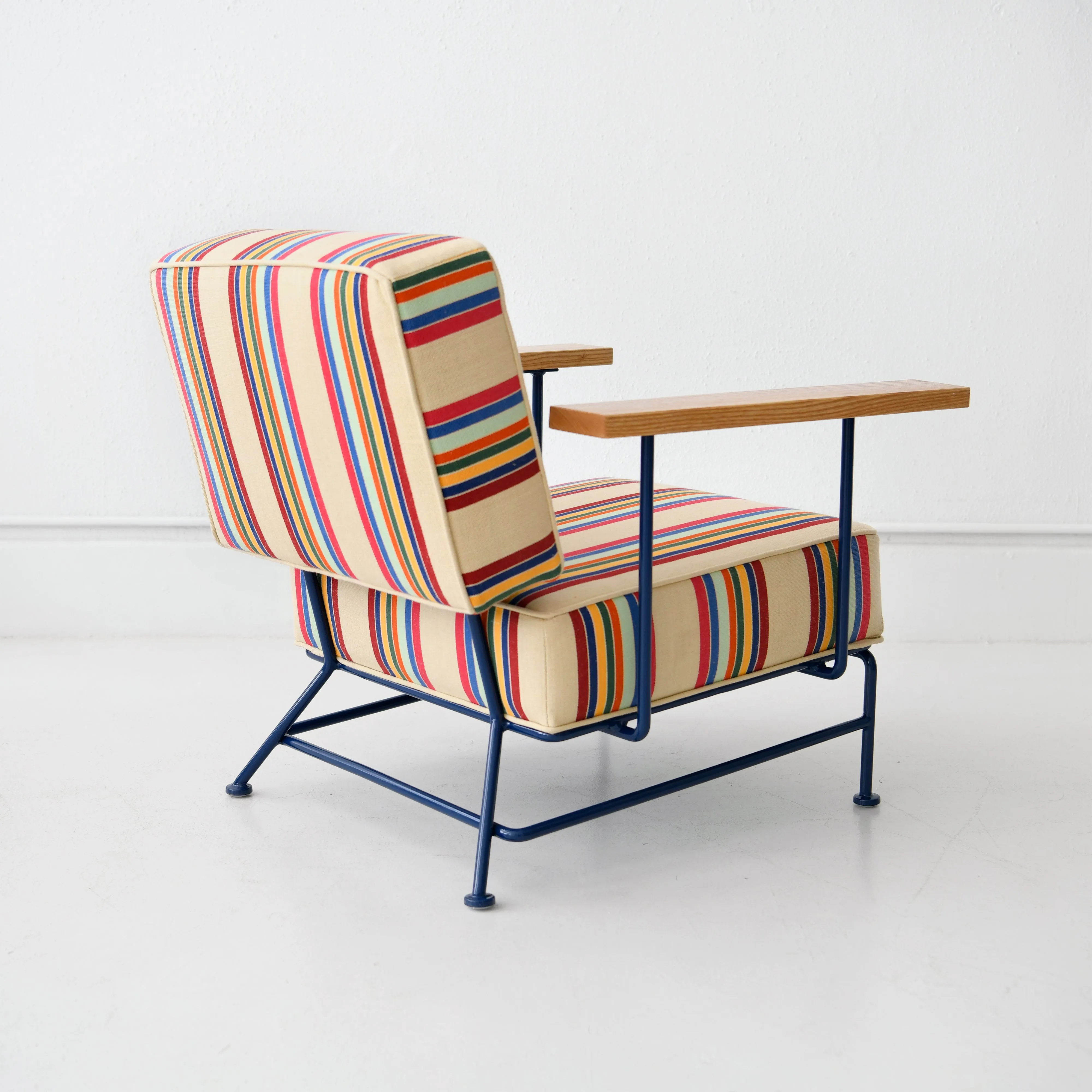 Upholstered Boxy Armchair - Cranberry Stripe