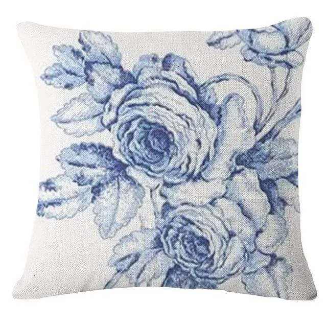 Vintage Blue Flowers Pillow Case