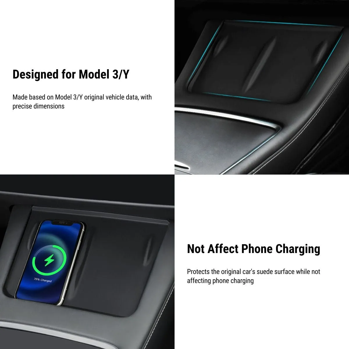 Wireless Charging Pad Anti-Slip Protective Mat for Tesla Model 3 / Y